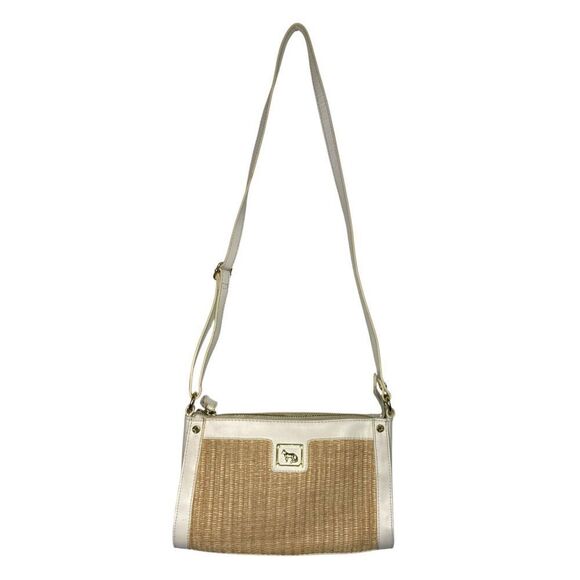 Emma Fox Leather Woven Jute Shoulder Bag White Tan Designer Purse - Picture 2 of 8
